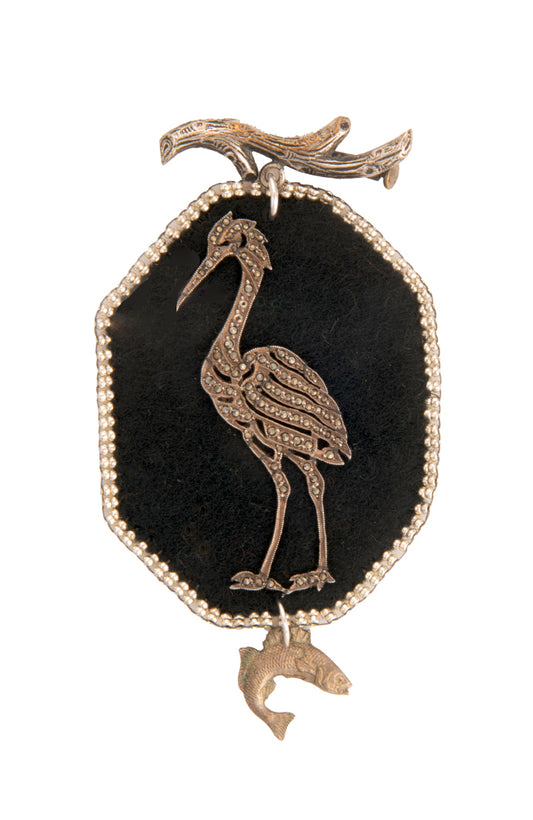 Handmade Marcasite Heron Brooch