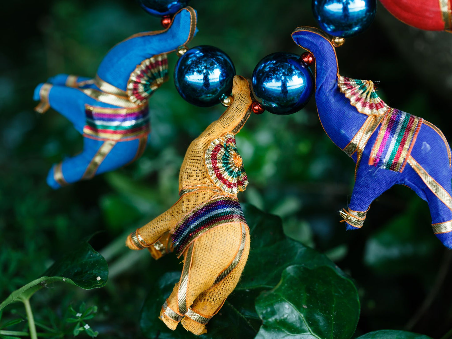 Five Colourful Elephants on Bold Shiny Blue Bead Necklace | Hopetown & Hunter