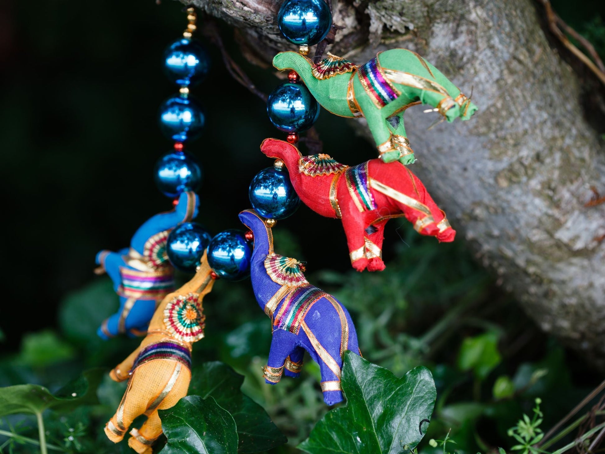 Five Colourful Elephants on Bold Shiny Blue Bead Necklace | Hopetown & Hunter