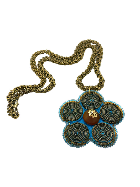 Goldwork Flower Pendant On Brass Chain | Hopetown & Hunter