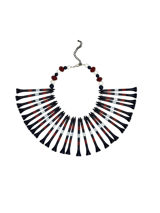 Golf Tee Collar Necklace With White Red And Blue Beads | Hopetown & Hunter