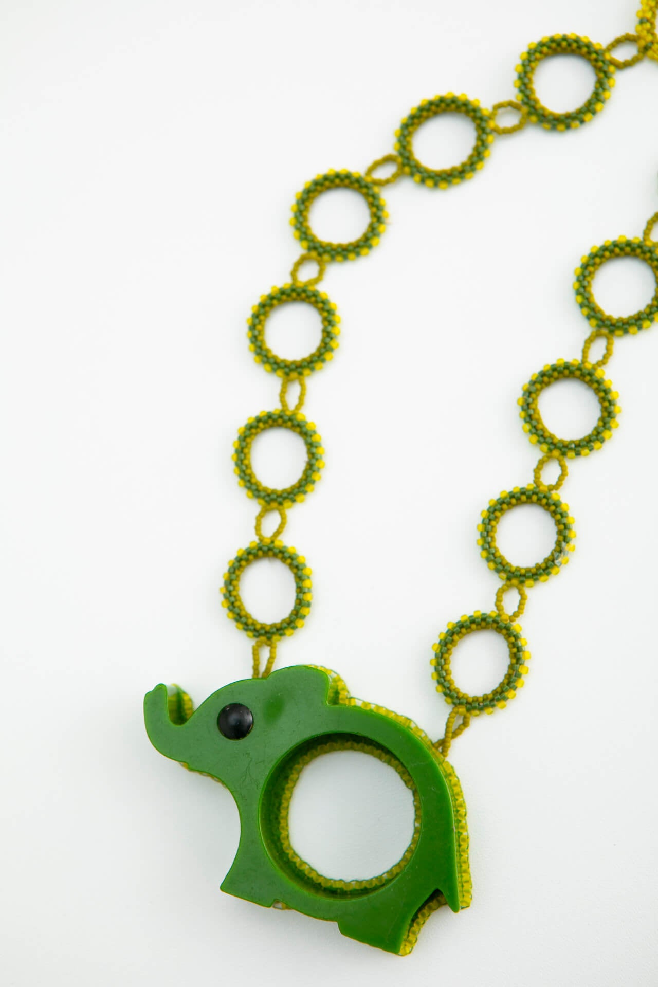 Green Elephant Napkin Holder on Handbeaded Necklace