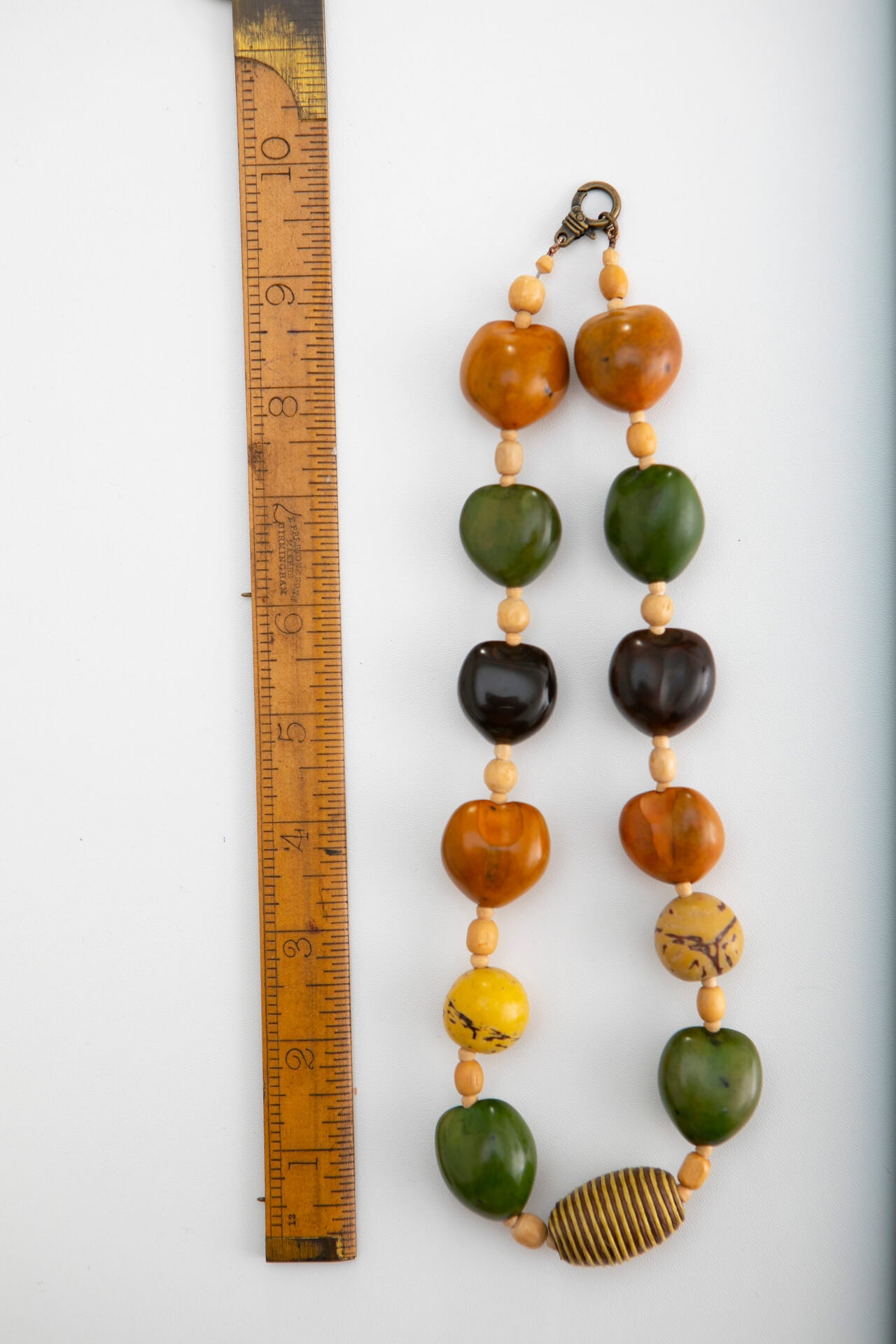 Green, Orange and Cream Seed Pod and Tagua Nut Necklace