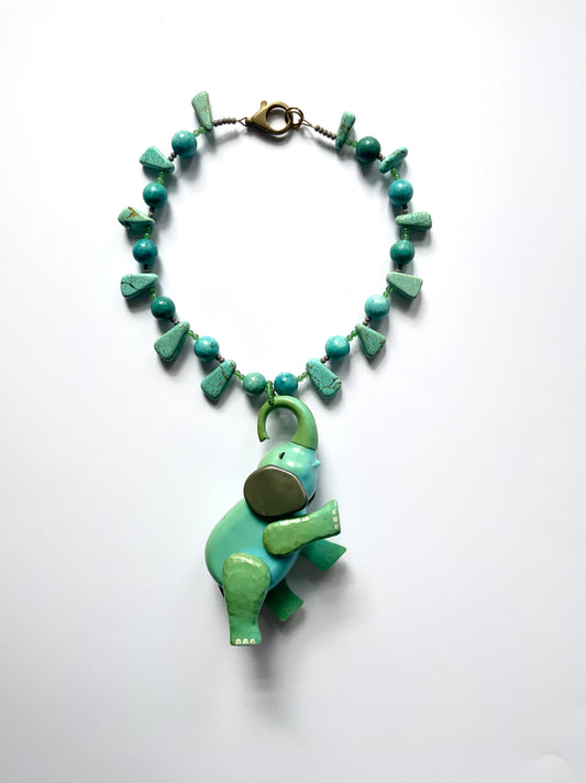 Green Plastic Elephant Necklace