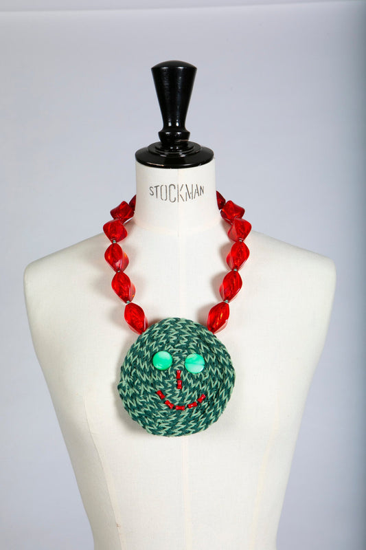 Large Crocheted Green Smiley Face Necklace | Hopetown & Hunter