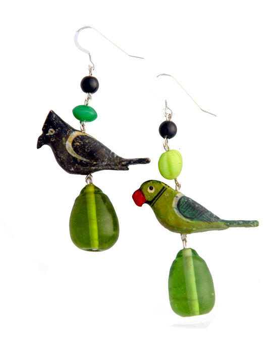 Green and Black Vintage Bird Earrings | Hopetown & Hunter