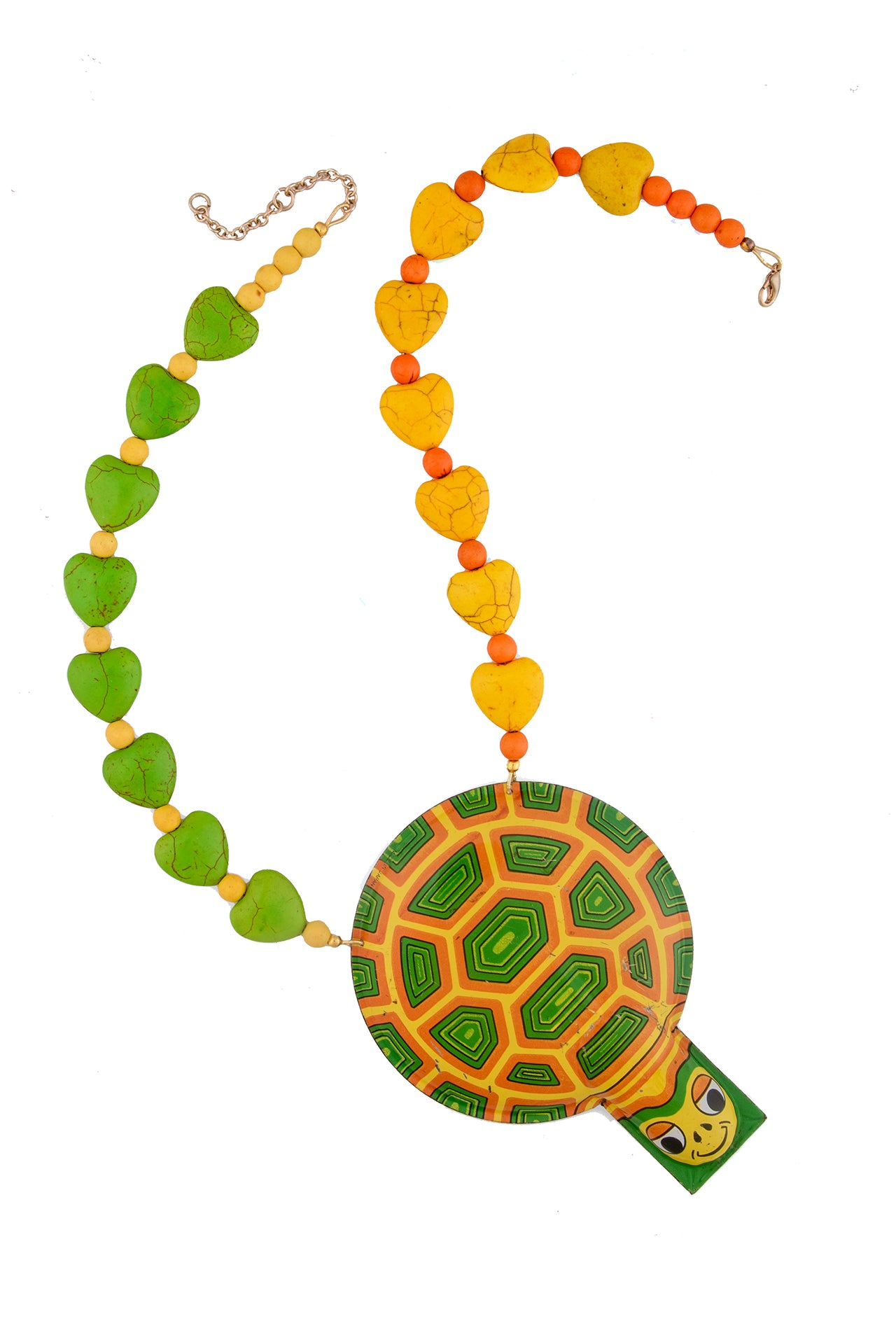 Green and Yellow Metal Tortoise Clicker Necklace | Hopetown & Hunter