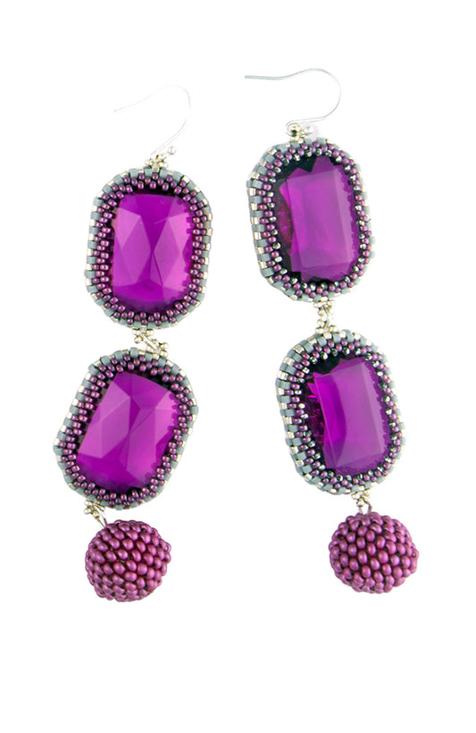 Hand Beaded Purple Drop Earrings  | Hopetown & Hunter