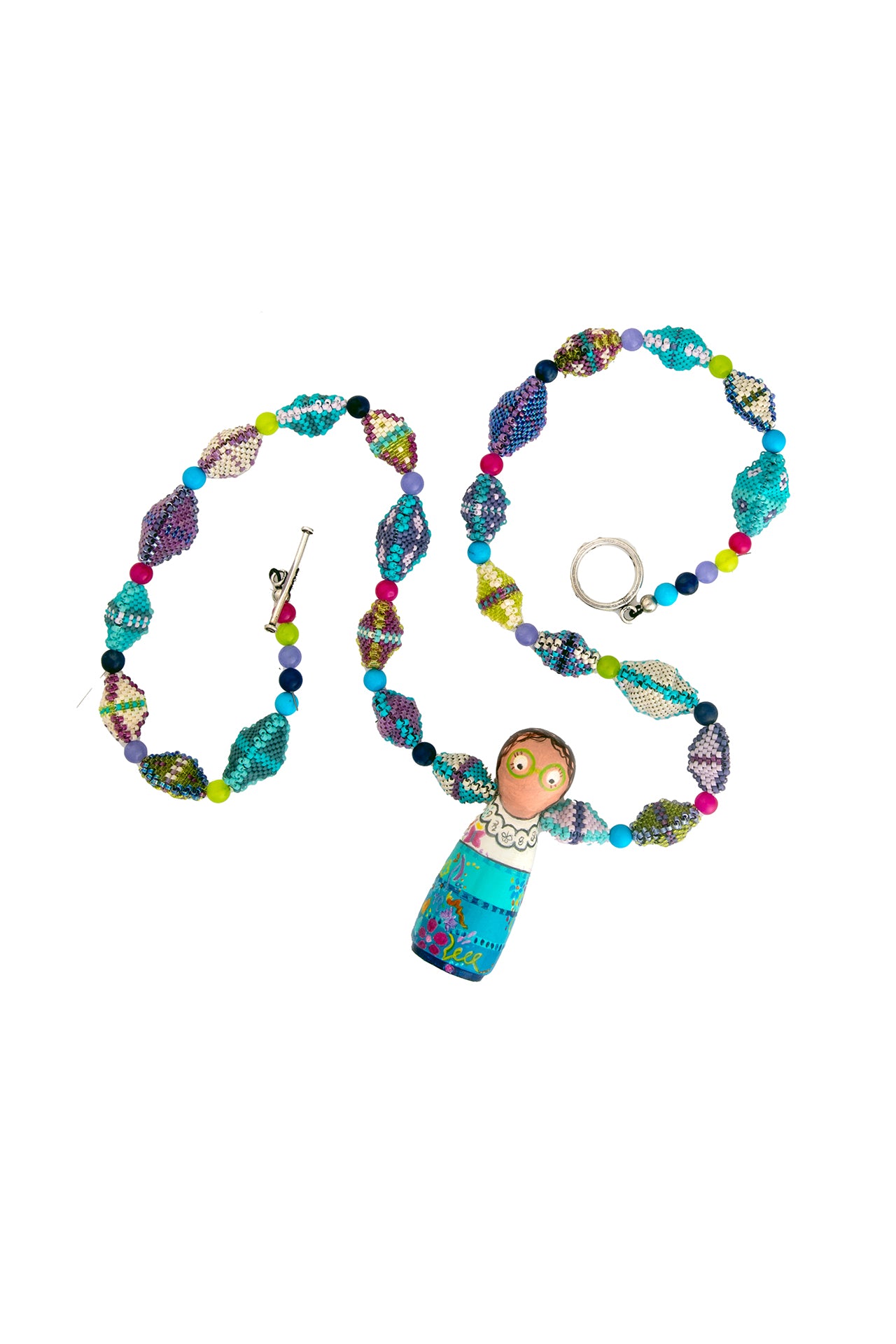 Hand Beaded Necklace with Small Wood Figure Pendant | Hopetown & Hunter