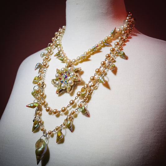 Handbeaded Pendant and Shell Necklace