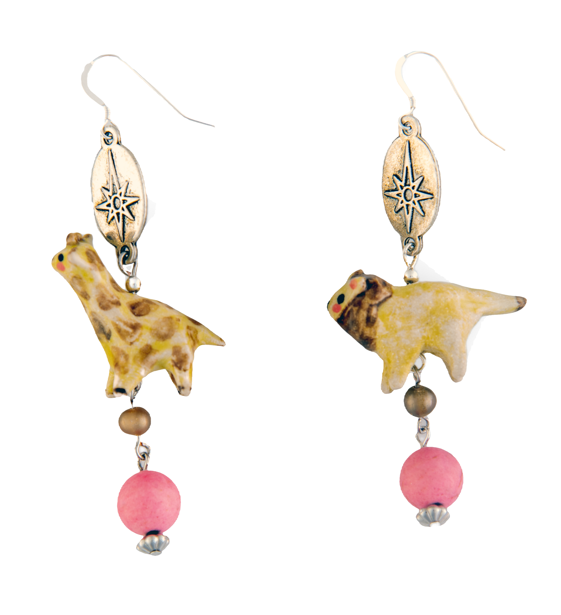 Handmade Ceramic Lion and Giraffe Drop Earrings | Hopetown & Hunter