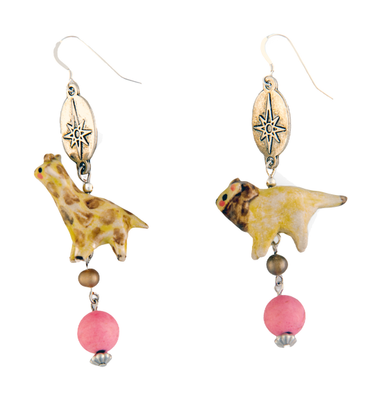 Handmade Ceramic Lion and Giraffe Drop Earrings | Hopetown & Hunter