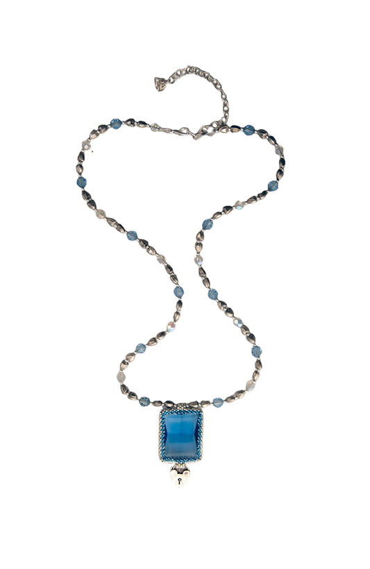 Handmade Blue Vintage Belt Buckle Necklace | Hopetown & Hunter