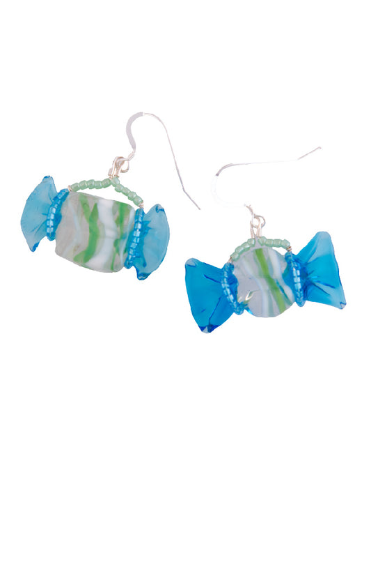 Handmade Blue and Green Murano Glass Sweetie Earrings