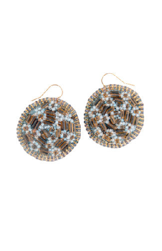 Handmade Round Vintage Beadwork Earrings
