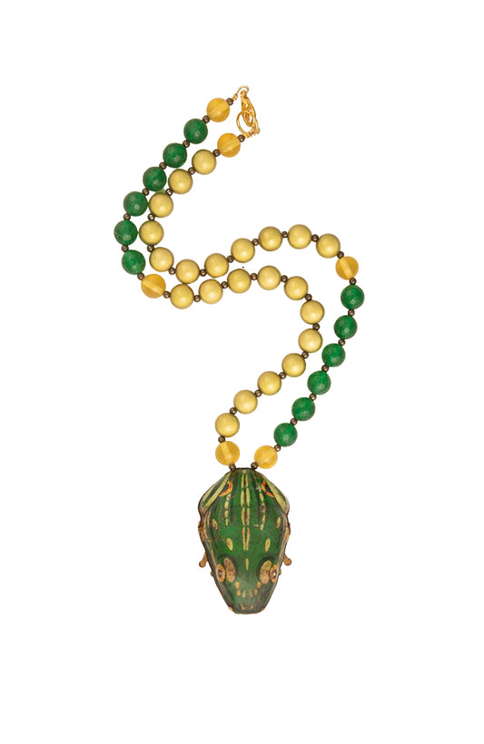 Handmade Vintage Green and Yellow Frog Necklace | Hopetown & Hunter