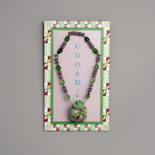 Decorative Handpainted Frame with Vintage Tin Frog on Detachable Necklace | Hopetown & Hunter