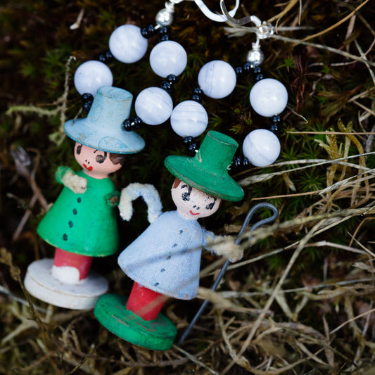 Handpainted Tiny Pale Blue and Green Vintage Figure Earrings | Hopetown & Hunter