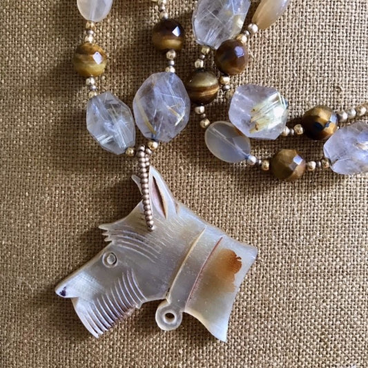 Horn Scottie Dog on Long Citrine Necklace