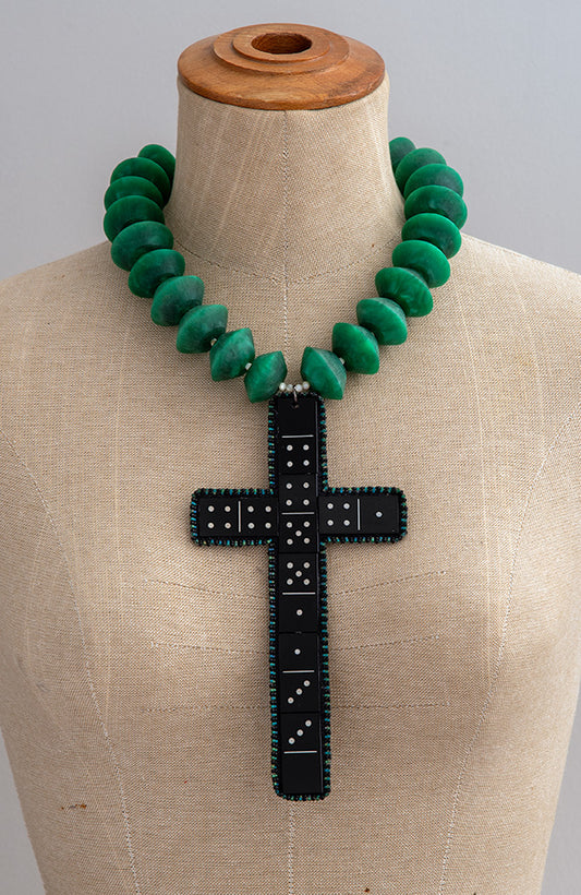 Large Domino Cross On Green Necklace | Hopetown & Hunter