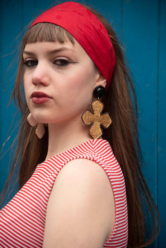 Large Vintage Textile Cross Earrings | Hopetown & Hunter