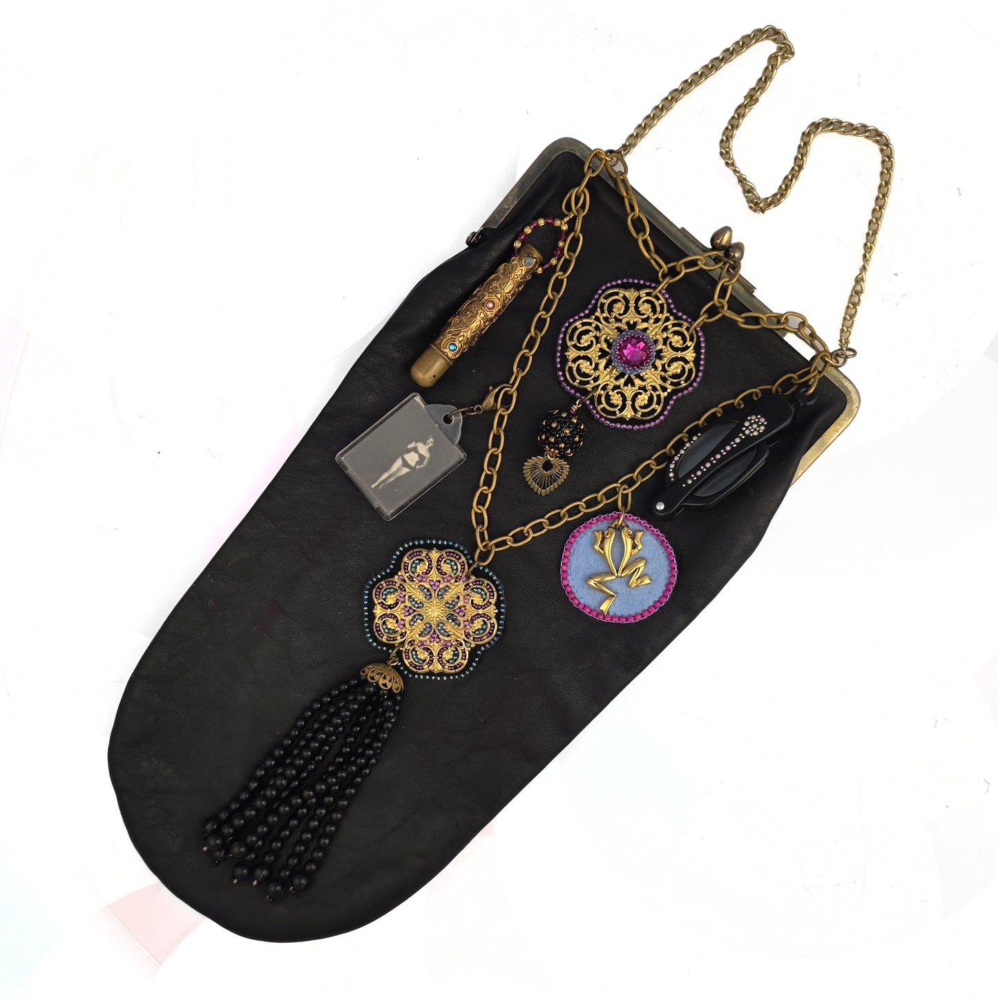 Long Black Vintage Handbag With Charms | Hopetown & Hunter