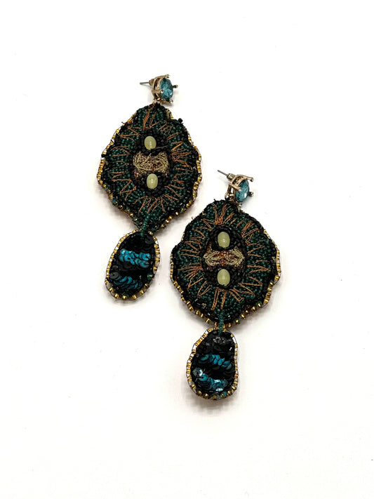 Long Teal Beaded Earrings | Hopetown & Hunter