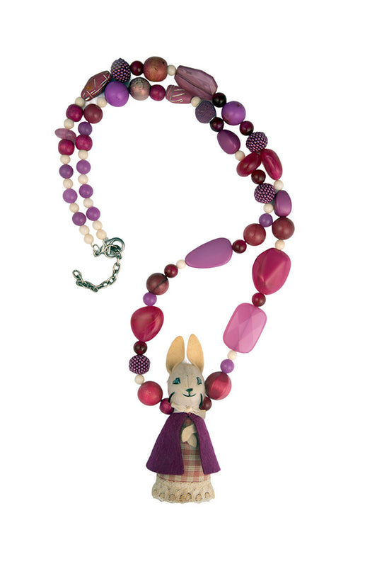 Long Vintage Handmade Pink Rabbit Necklace | Hopetown & Hunter
