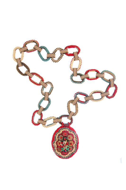 Magnificent Handbeaded Necklace with Vintage Brooch Pendant | Hopetown & Hunter