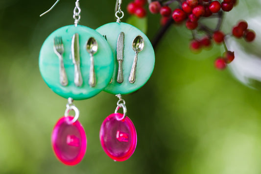 Miniature Cutlery and Plate Earrings