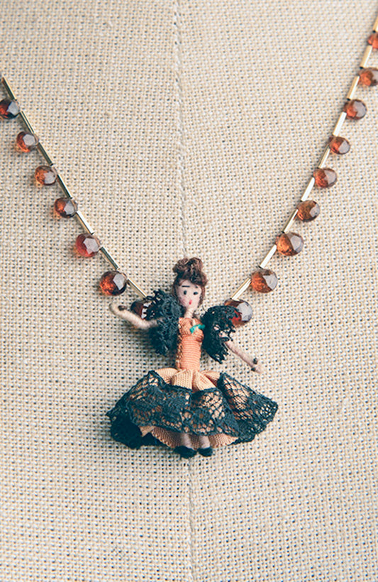 Miniature Spanish Dancer Doll on Hessonite Garnet Necklace | Hopetown & Hunter