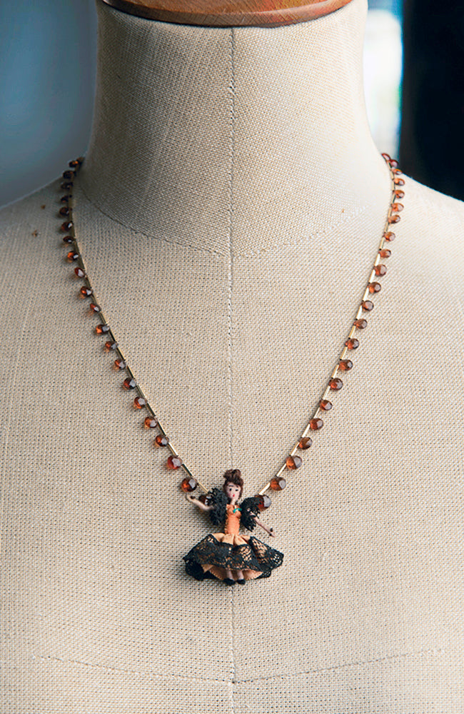 Miniature Spanish Dancer Doll on Hessonite Garnet Necklace | Hopetown & Hunter