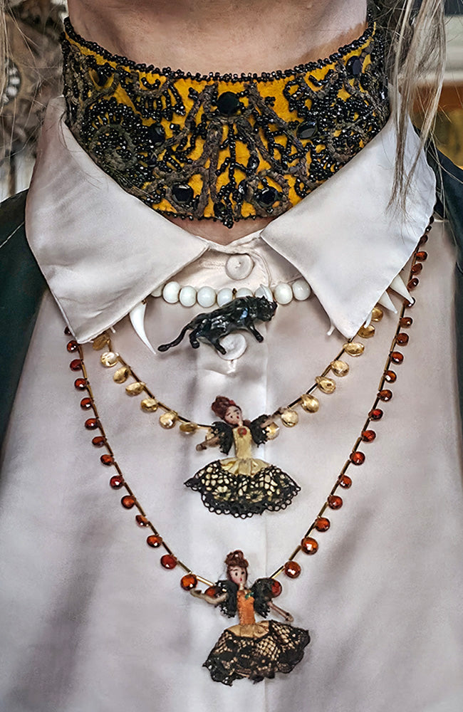 Miniature Spanish Dancer Doll on Hessonite Garnet Necklace | Hopetown & Hunter