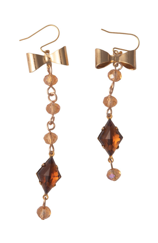 Mismatched Pair of Vintage Bow Earrings With Brown Stones | Hopetown & Hunter