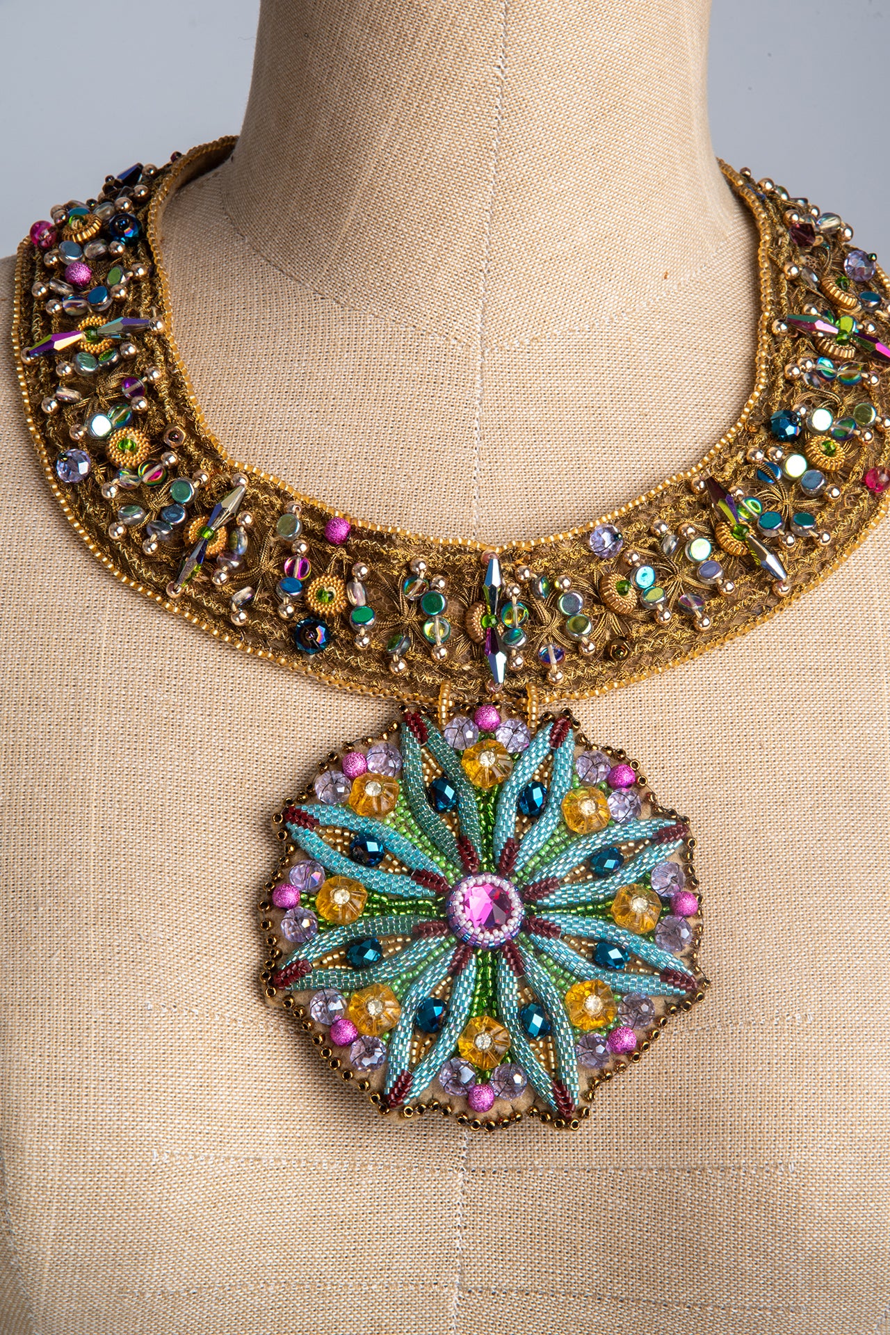 Multicoloured Vintage Collar with Hand Beaded Pendant | Hopetown & Hunter