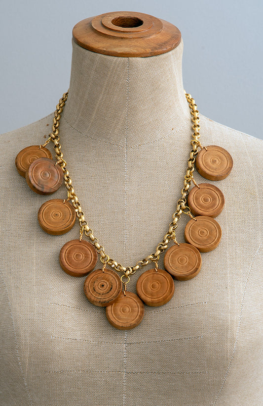 Natural Wood Vintage Draughts Necklace | Hopetown & Hunter