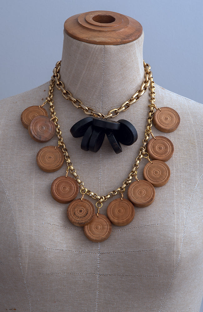 Natural Wood Vintage Draughts Necklace | Hopetown & Hunter