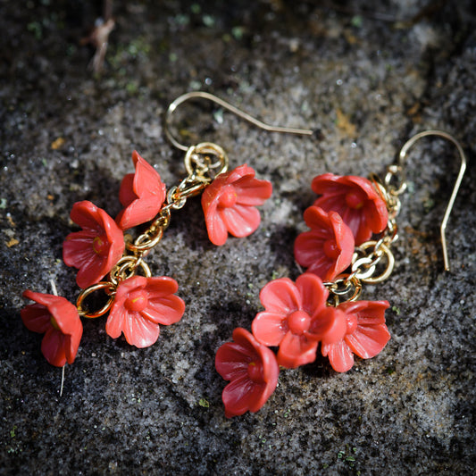 Orange Bakelite Flower Drop Earrings