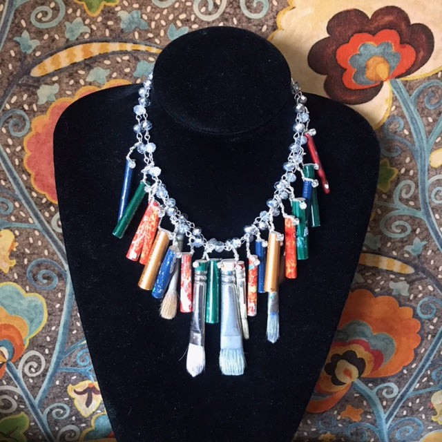 Paintbrush Necklace on Handmade Rosary Chains