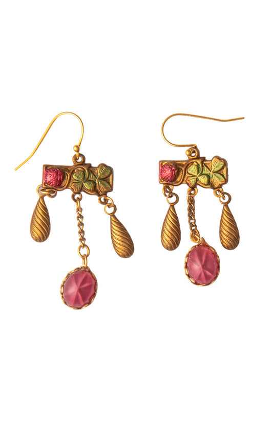 Pink Cabouchon And Gold Charm Earrings | Hopetown & Hunter
