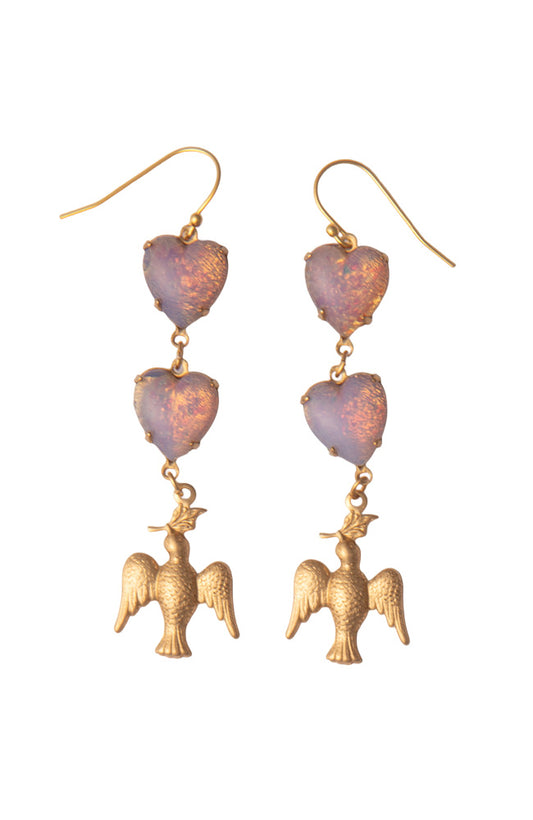 Pink Heart And Bird Charm Earrings | Hopetown & Hunter