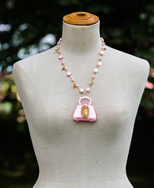 Pink Vintage Dolls Handbag Necklace