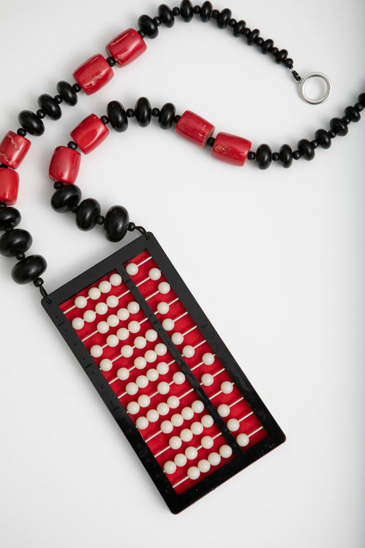 Retro Upcycled Black Plastic Abacus on Black and Red Necklace  | Hopetown & Hunter