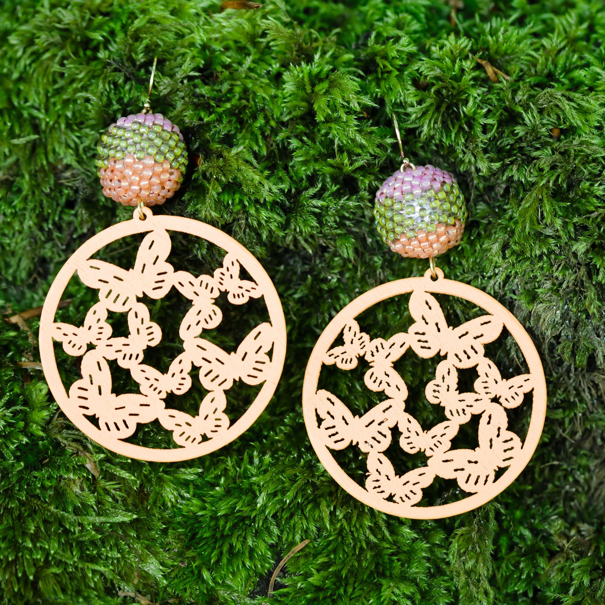 Round Orange Butterfly and Hand-beaded Earrings | Hopetown & Hunter