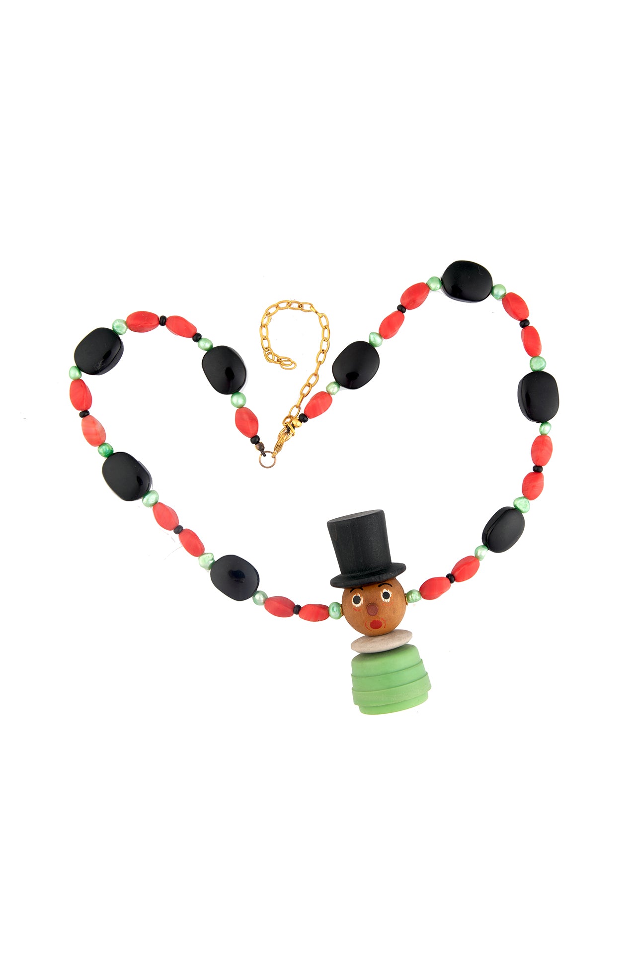 Short Necklace with Quirky Vintage Figure Wearing Black Top Hat | Hopetown & Hunter