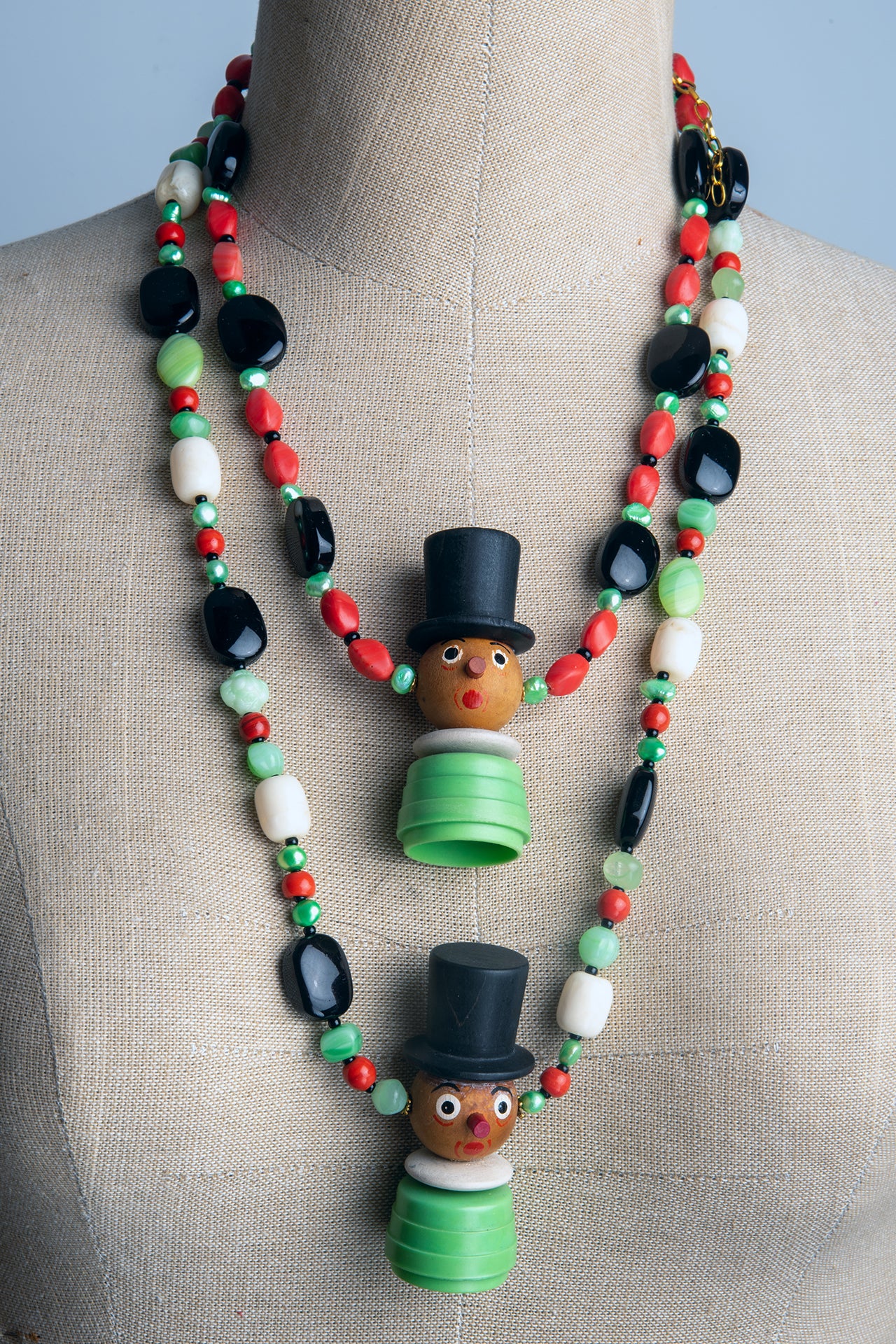 Short Necklace with Quirky Vintage Figure Wearing Black Top Hat | Hopetown & Hunter