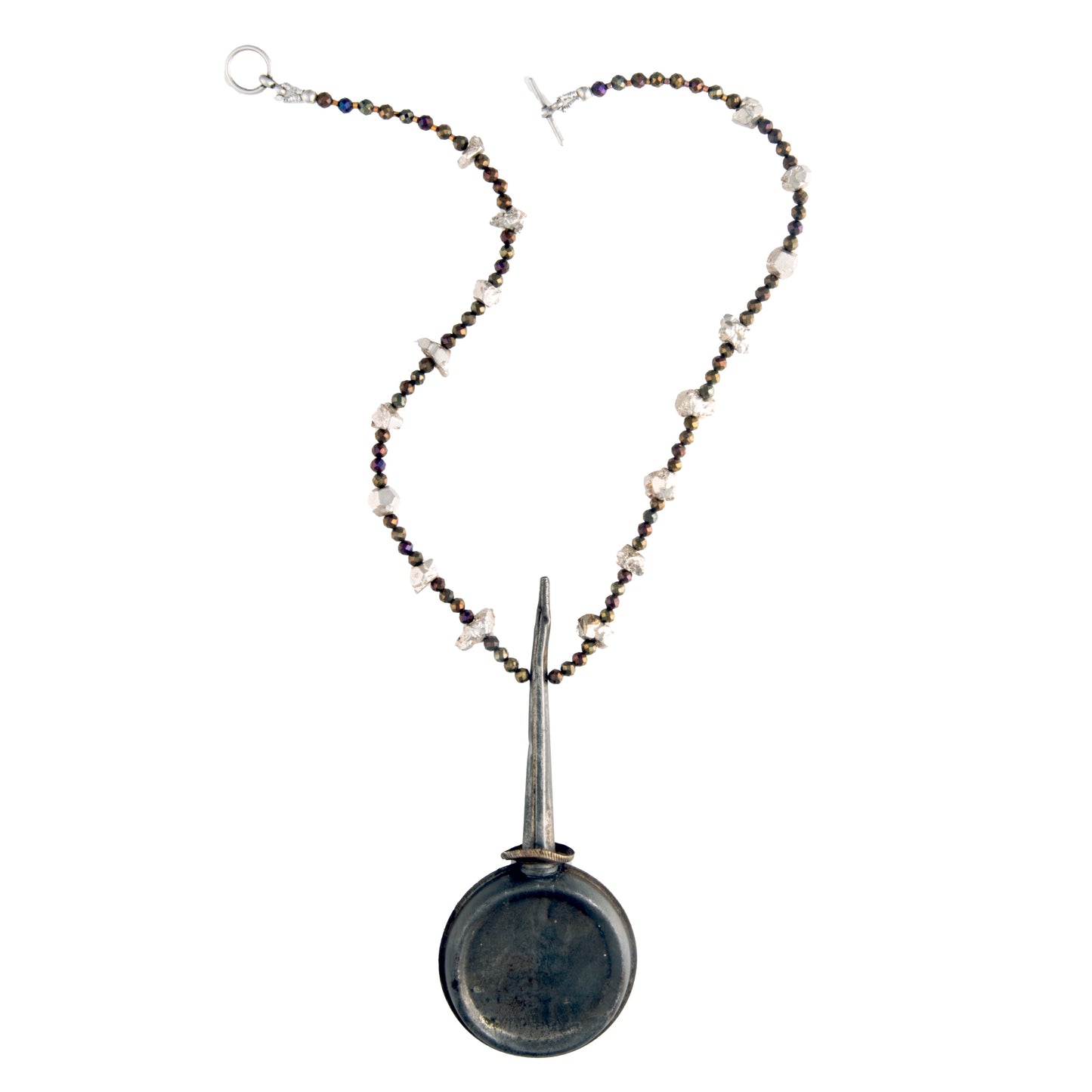 Reimagined Small Vintage Oil Can Pendant on Pyrite and Coated Spinel Necklace | Hopetown & Hunter
