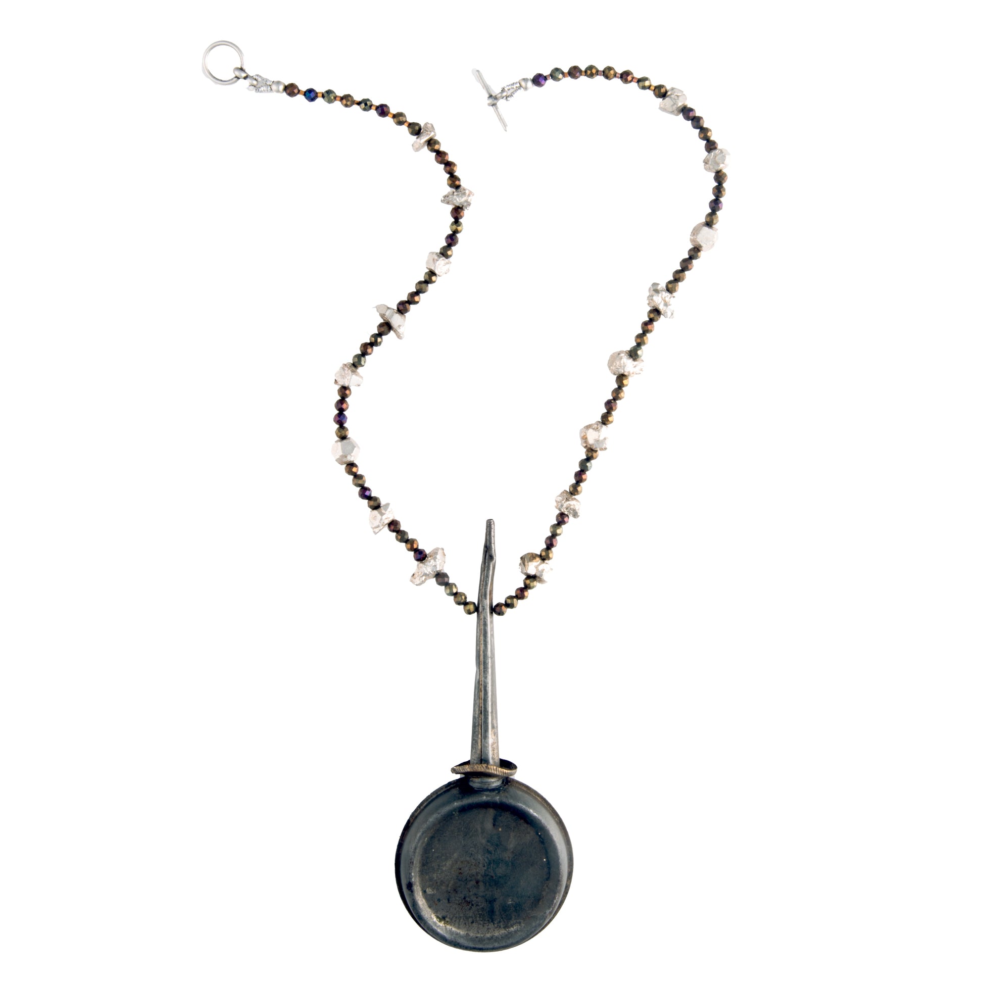 Reimagined Small Vintage Oil Can Pendant on Pyrite and Coated Spinel Necklace | Hopetown & Hunter
