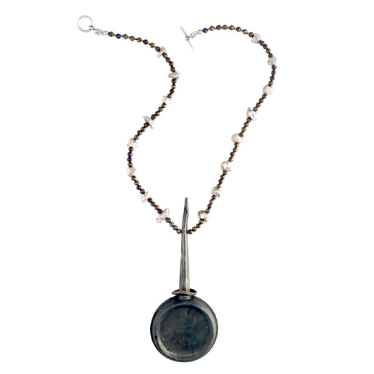 Reimagined Small Vintage Oil Can Pendant on Pyrite and Coated Spinel Necklace | Hopetown & Hunter