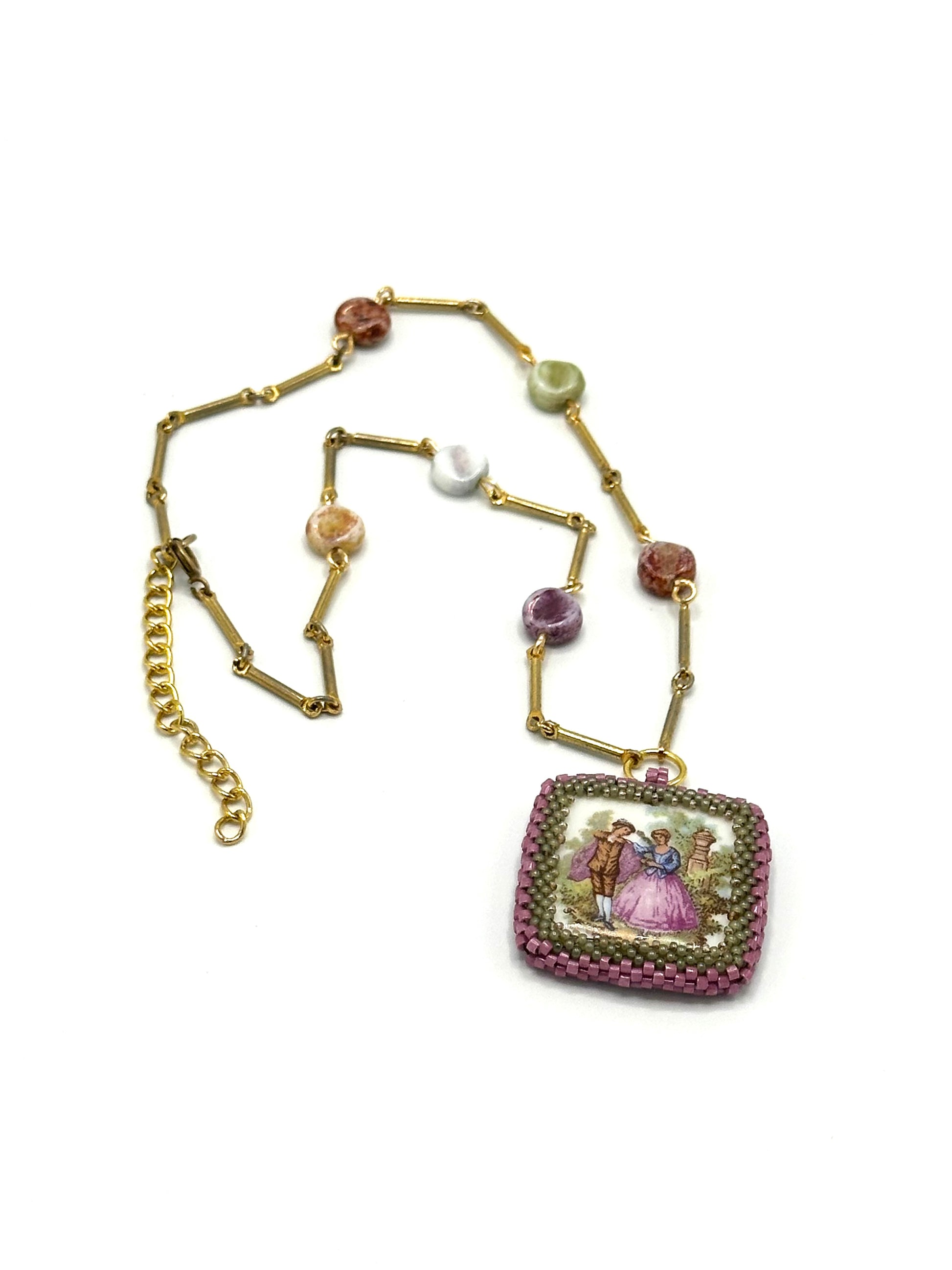 Square Pink and Green Georgian Figures Necklace | Hopetown & Hunter